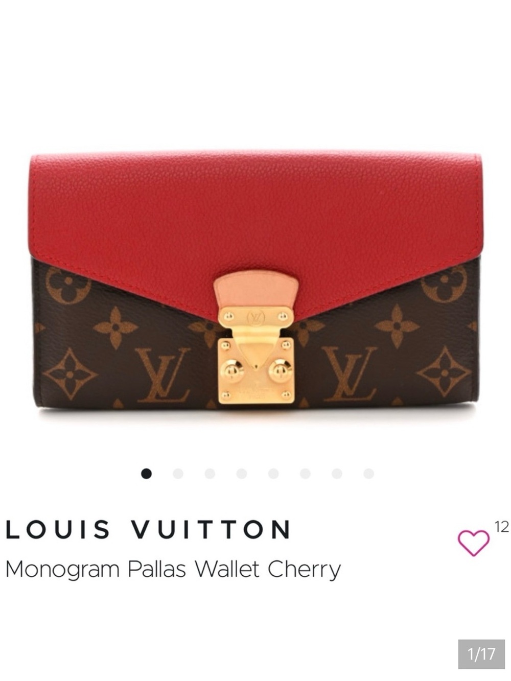 Louis Vuitton Monogram Wallet with Cherry Red Flap and Gold Hardware